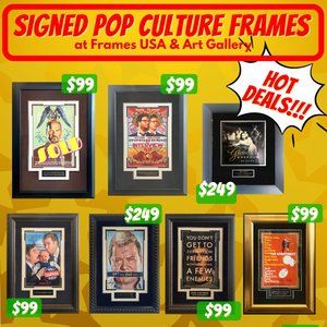 Signed, framed pop culture posters.